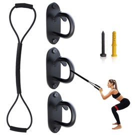 DRAINJH 3 PCS Workout Anchors with Figure 8 Exercise Band, Heavy Duty Resistance Band Wall Anchors Set, Space Saving Workout Hooks, Home Gym Equipment for Strength Training Stretching