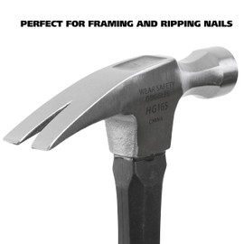 GreatNeck HG16S 16 Oz. Fiberglass Straight Claw Hammer, Carpenter & Contractor Tool for Framing, Building, & Ripping Nails, Durable Drop Forged Steel Hammer