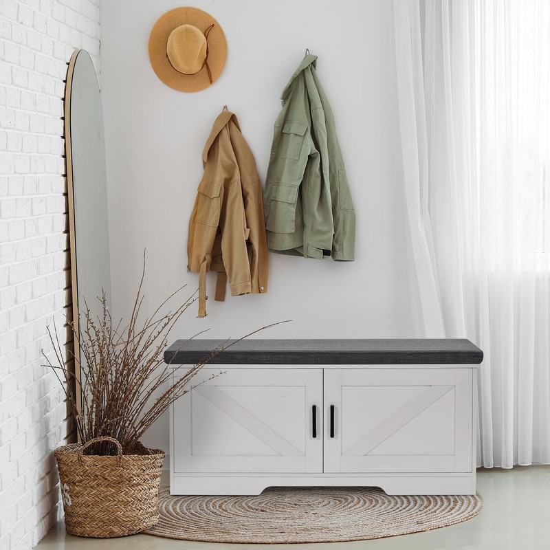 HOMSHO 2-Tier Storage Bench, 39.4" Wide Shoe Bench with Padded