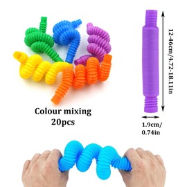 CANRNYACBZ Pack of 20 Mini Pop Tubes Sensory Toy Tubes Sensory Toy Pop Tubes Sensory Toy Colourful Stretch Tube Sensory Toy Creative Retractable for Children Stress and Anxiety