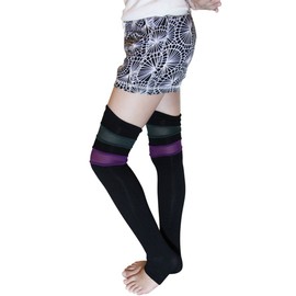 Dahlia Women's Leg Warmers, Knee High - Cotton, Dual Color Mesh Stripe, Gray