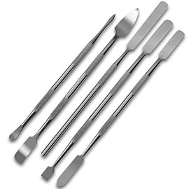 SURGICAL ONLINE Juego de 5 espátulas de metal, herramientas de acero inoxidable de doble cara, acabado de espejo alto, agarres de dedo integrados.