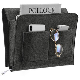 YOUDENOVA Bedside Caddy, Bedside Organizer for Dorm Room, Bunk Bed, Grey