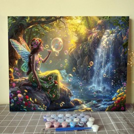 Green Forest Waterfall Fairy Paint by Number Kits 16 x 20 inch Canvas antasy Sunshine Forest Art DIY Oil Painting for Students Adults Beginner with Brushes and Acrylic Pigment (without Frame)