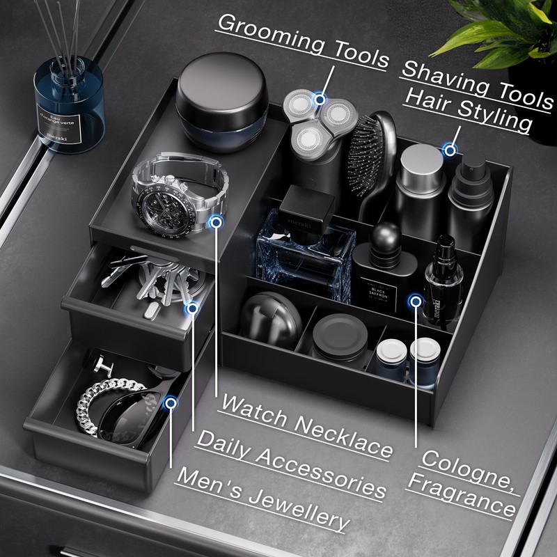 DancesCat Large Black Cologne Organizer for Men, Bathroom Cologne Stand