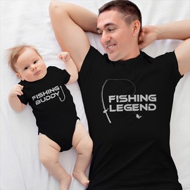 Father's Day Dad and Baby Matching Outfits Clothes Fishing Legend Fishing Rod Fish - Buddy Hook Cotton Dad X-Large Baby 6 Months Oxford Gray