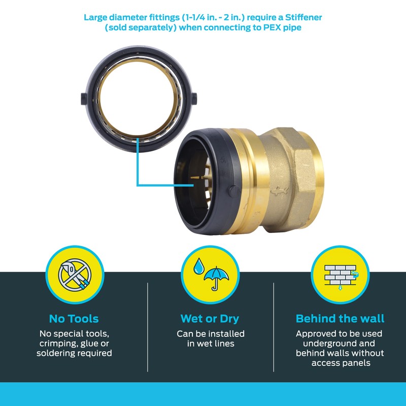 SharkBite 2 Inch FNPT Adapter, Push to Connect Brass Plumbing