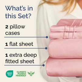 CGK Unlimited Extra Deep Twin Sheet Set - 4 Piece Breathable & Cooling Sheets - Hotel Luxury Bedding Set 18-24 Inch Extra Deep Pockets - Easy & Secure Fit - Super Soft, Wrinkle Free & Comfy - Baby Pink, Twin Size