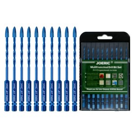 JOERIC 1/8”Masonry Drill Bit Set, 10 Pieces 3mm Concrete Drill Bits Set Ceramic Drill Bit Carbide for Ceramic Tile, Plastic, Wall, Brick, Cement, Concrete, Wood with Size (Blue)