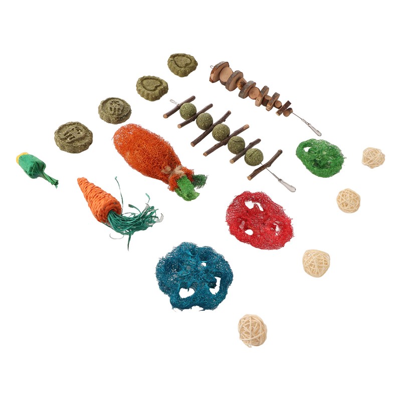 Rabbit Hanging Chew Toys Wood Grass Ball String Loofah Carrot