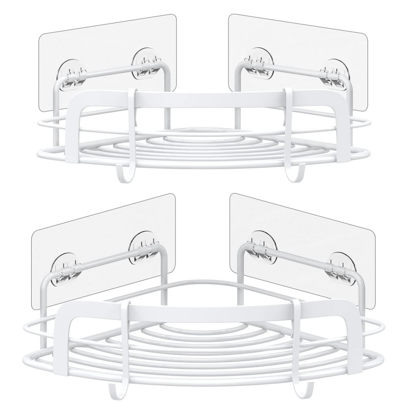 STEUGO 2-Pack Corner Shower with 4 Hooks Adhesive, Bathroom Shower