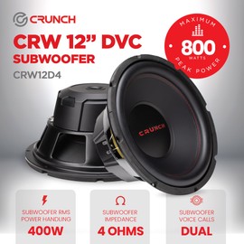 Crunch CRW12D4 CRW 12 Inch Subwoofer 800 Watt MAX 400 Watt RMS Car Audio Speaker with 4 Ohm DVC Dual Voice Coil