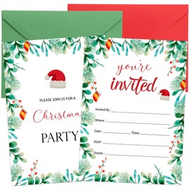 Lucleag 30 Pack Christmas Party Invitations Cards with Envelopes, Christmas Holly Dinner Party Invite Cards Paper Invitation Card for Christmas Wedding Birthday Baby Shower Party Supplies