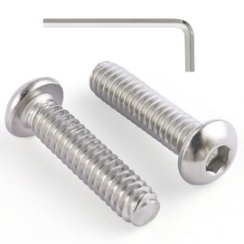 VGBUY 60Pcs 1/4-20 x 1" Button Head Socket Cap Bolts Screws, 304 Stainless Steel 18-8, Allen Hex Drive, Bright Finish, Fully Threaded, Hex Spanner Included (VG30306)