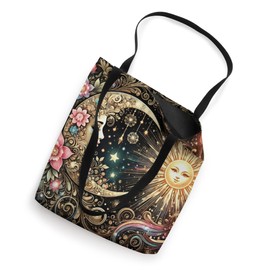 Heavenly Cosmic Day Night Sun Moon Stars Celestial Floral Tote Bag