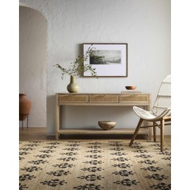 Hauteloom Albina Boho Hand Woven Wool and Jute Blend Natural Fiber Soft Runner Rug - Traditional Floral Carpet for Hallway, Kitchen - Natural, Black, Charcoal, Beige - 2'6" x 8' (2x8)