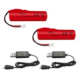AMZZN 2PCS 3.7V 3000mAh Li-ion Battery with Molex Plug and USB Charging Cable for RC Engineering Vehicles,Drifting Vehicles,Trucks,Off-Road Cars,High-Speed Climbing Racing Cars,Remote Control Boats