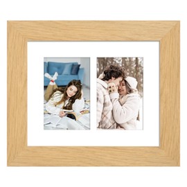 Gaevuian 8x10 Picture Frame Display Double 4X6 Picture Frame Collage,Multi Photo Frame with Mat,Plexiglass,Wall or Tabletop Decor,NaturalWood Grain