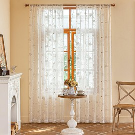 AmHoo 2 Panels Linen Floral Leaf Embroidered Semi Sheer Curtain Farmhouse Voile Curtains for Living Room Bedroom Window Treatment Taupe 52 x 84 Inch