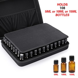 Hipiwe 108 Bottle Essential Oils Carrying Case Holds 5ml, 10ml, 15ml Bottles Hard Shell Exterior EVA Essential Oils Storage Organzier Bag with Foam Insert and Carrying Handle (Black 108 Slot)
