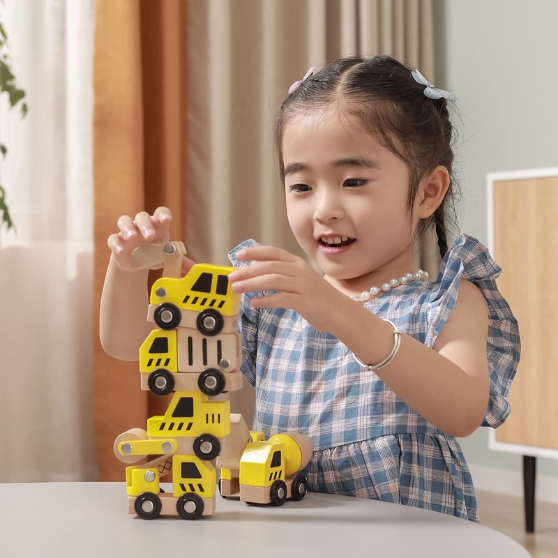 Viga 6 Wooden Construction Vehicles Set - Childrens Push Along