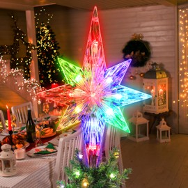 LAMPHOME Christmas Tree Topper,Bethlehem Star Tree Topper(12 Inch 10 Lights RGB),Color Change Star Christmas Tree Topper