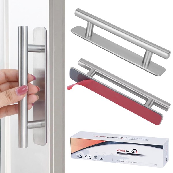 Young Dance Self-Stick Instant Cabinet Drawer Pulls - 6" Stainless Steel Drawer Push Pull Handles Helper with Adhesive Door Handle for Kitchen Cabinet Drawer Window Sliding Closet (2Pack, Silver)