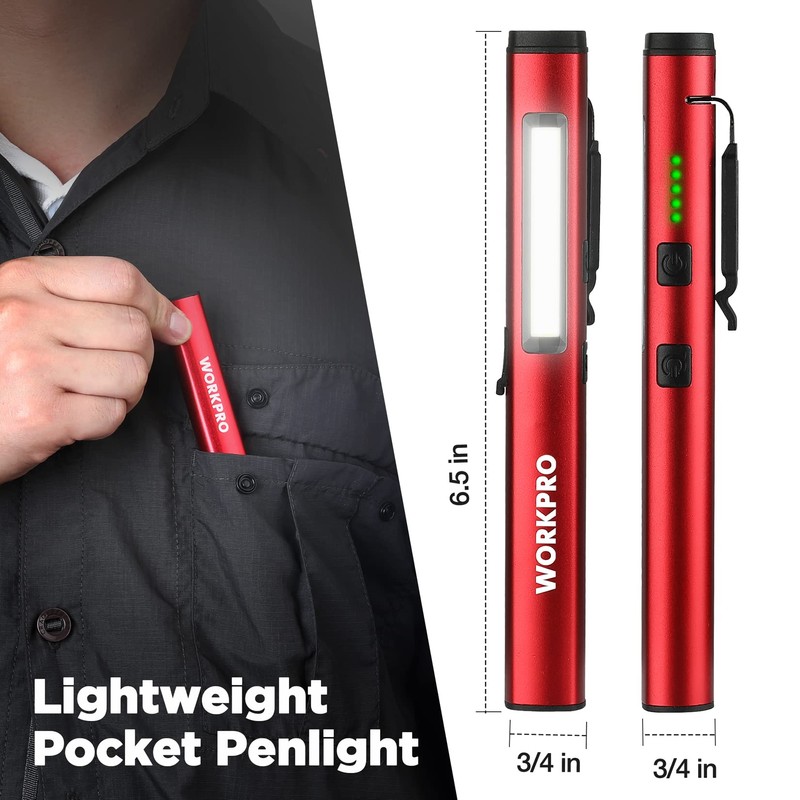 WORKPRO Rechargeable Pen Light, 450 Lumen LED Flashlight with 365