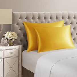 Aspire Homeware Pillow Cases 2 Pack - Super Soft Satin Pillowcase Feels Like Silk Pillowcase - Ochre Silk Pillowcases for Hair and Skin Care (50x75cm)