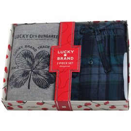 Lucky Brand Men's Pajama Set - 2 Piece Long Sleeve Waffle Knit Top and Flannel Fleece Thermal Pants - Cozy Men's Base Layers, Size Large, Grey Heather/Mood Indigo Plaid