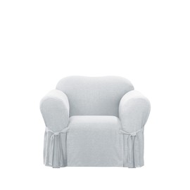 SureFit Farmhouse Basketweave Box Cushion One Piece Slipcover with Ties, Armchair Cover, Relaxed Woven Fit, 100% Cotton, Machine Washable, Grey Color