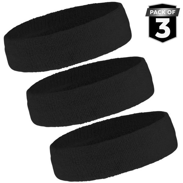 Sweat Headbands Set - Sweatbands for Working Out, Sports, Tennis - Athletic Terry Cloth Head Bands for Men & Women - Stretchy and Soft Cotton for Basketball, Football, Running, Gym & Exercise