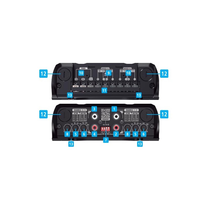 2-in-1 Built-in Audio Processor & Car Amplifier 400X4 Class D