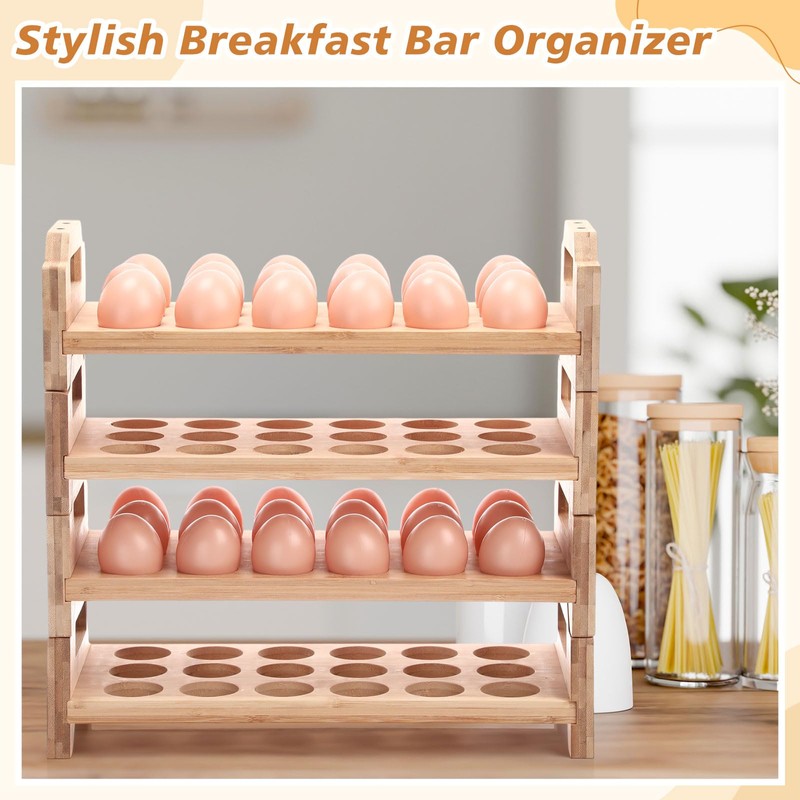 Reallnaive 4 Tier Wooden Egg Holder for Countertop, Bamboo Stackable