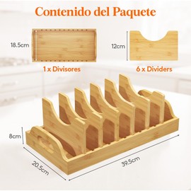 Organizador de bambú para tapas Lifewit 25037 – 6 divisores ajustables, ahorra espacio (40 x 21 cm)
