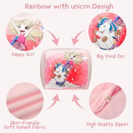 Girls Pink Bean Bag Chairs for Bedroom, Unicorn Stuffed Animal Storage Rainbow Chairs for Girl Room Decor, Medium Size, Velvet Extra Soft Cover Only