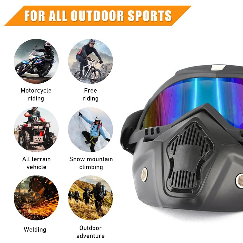 povtii Motorcycle Goggles, Windproof Dirt Bike Helmet Riding Goggles with