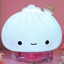 Jmlampee Silica Gel Pat Night Light LED Creative Bun Lamp Bedside Sleeping Lamp for Kids Bedroom Desk Decor Reading Lamp (Pig)