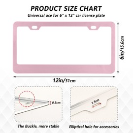 Burbuja Azalea Pink Solid License Plate Frame 2 Pack, License Plate Holder Aluminum Tag Frame Decoration with Screw Caps for Universal US Cars
