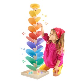 Wooden Marble Run Music Tree Montessori Toys for Kids 3+ Years Old Marble Ball Run Learning Game Wood Color Sorting Toys for 4-8 Boys and Girls Birthday