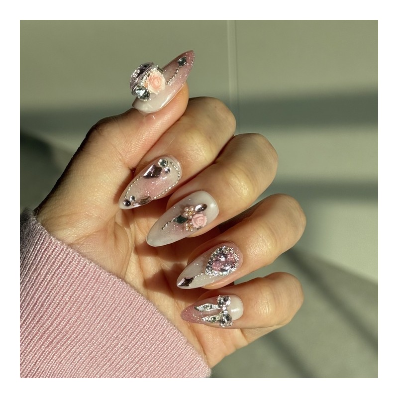 Romantic Rose Nail Tips - L-Coffin / 로맨틱 로즈 네일팁