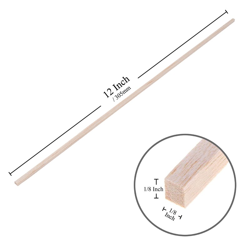 Balsa Wood Sticks 1/8 Inch Square Dowels Rod Strips 12"