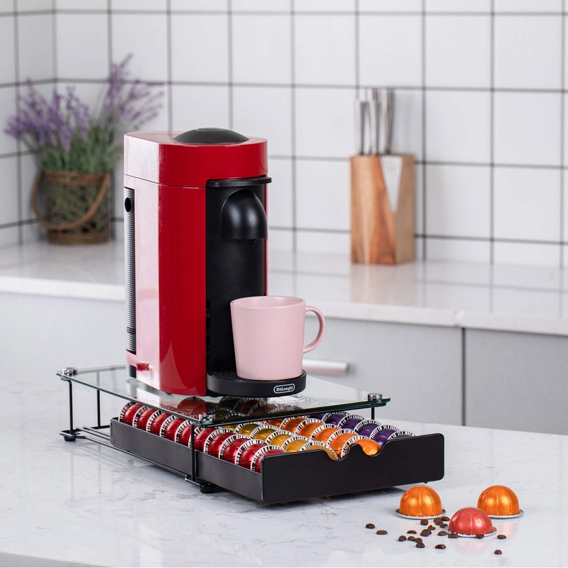 FlagShip Vertuo Pod Holder Drawer for Nespresso Storage Glass Top