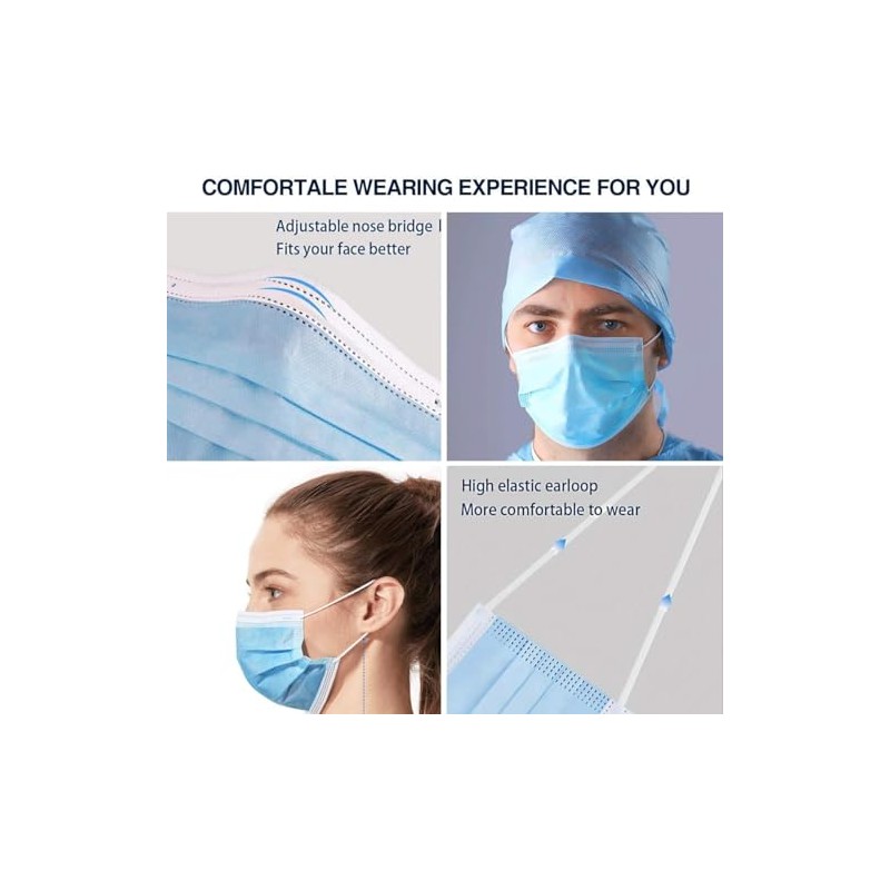 500 Pack Disposable Face Masks (5 Boxes, 100pcs/Box) Blue Face