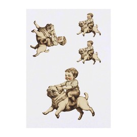 4 x 'Boy Riding Pug' Temporary Tattoos - Water Resistant, Skin-Safe, Non-Toxic Transfers, Mixed Sizes (TO00078114)
