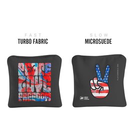 ACA Synergy Pro Dual Sided Cornhole Bags | Peace Love Freedom Design | Set of (4) All-Weather Resin Filled Stick & Slide Corn Hole Bags