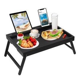 Asuthzon Bed Tray Table with Foldable Legs, Breakfast Food Trays for Eating on Couch with Media Slot for Bed, Eating, TV Tray, Kitchen Serving Tray(Black, Medium)