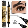Eyebrow Pencil with 4 Micro Fork Tips, 2-in-1 Liquid Eyeliner,