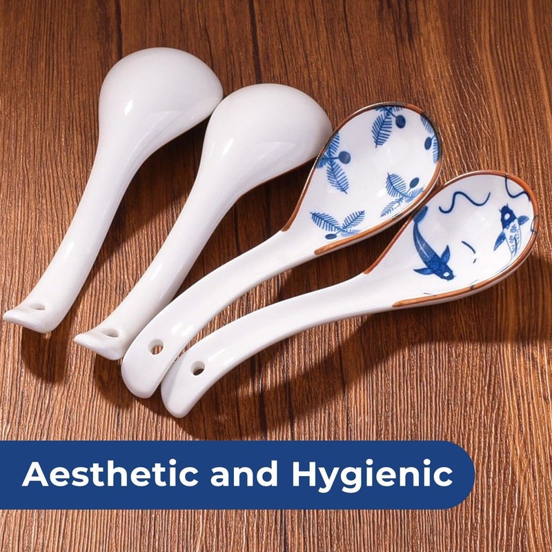 NIDHFG 4 Pieces Of Retro Soup Spoon, Ceramic Spoon, Ramen