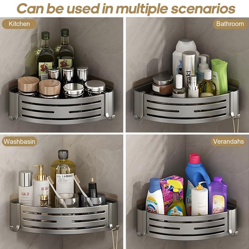 Corner Shower Caddy Suction Cup,Shower Shelves with Hooks,No Drilling Powerful
